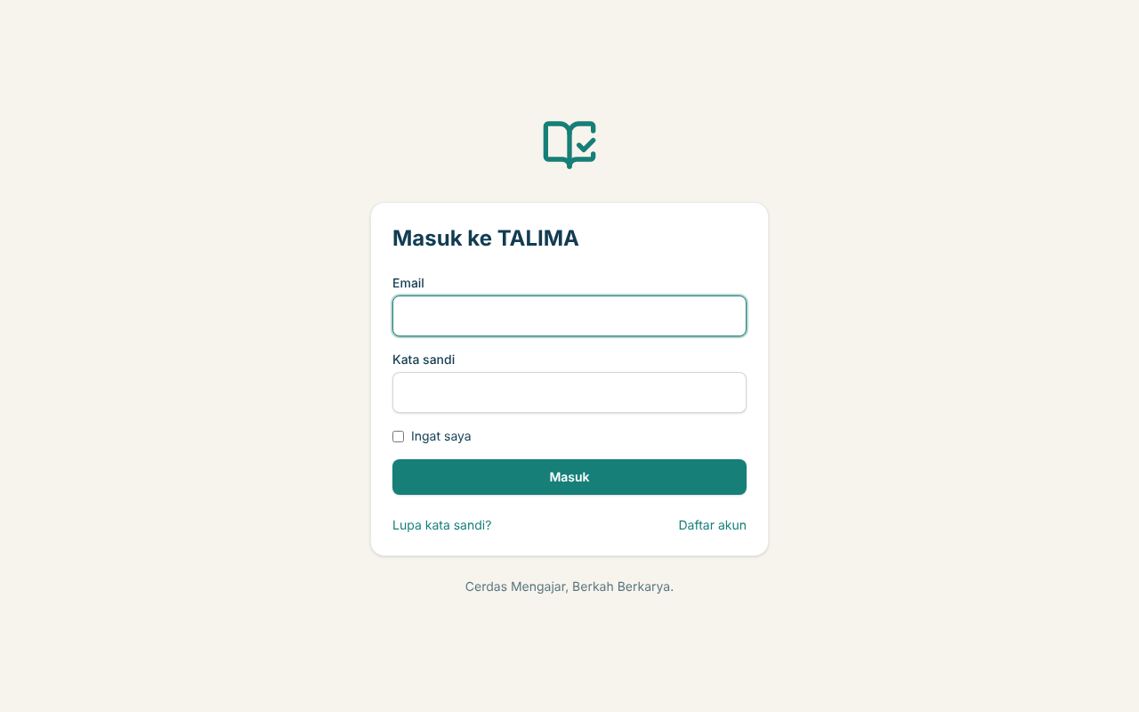 Halaman masuk TALIMA